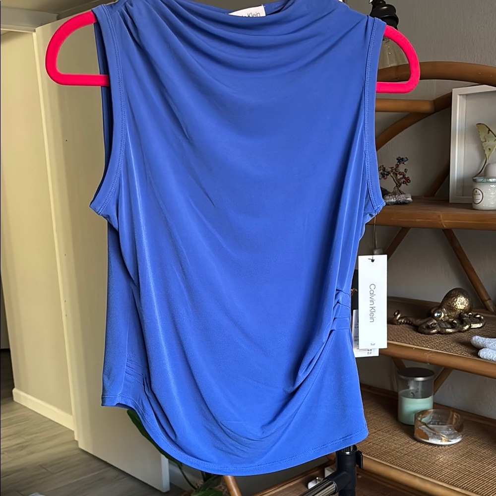 Calvin Klein Blue Draped Sleeveless Tank Top